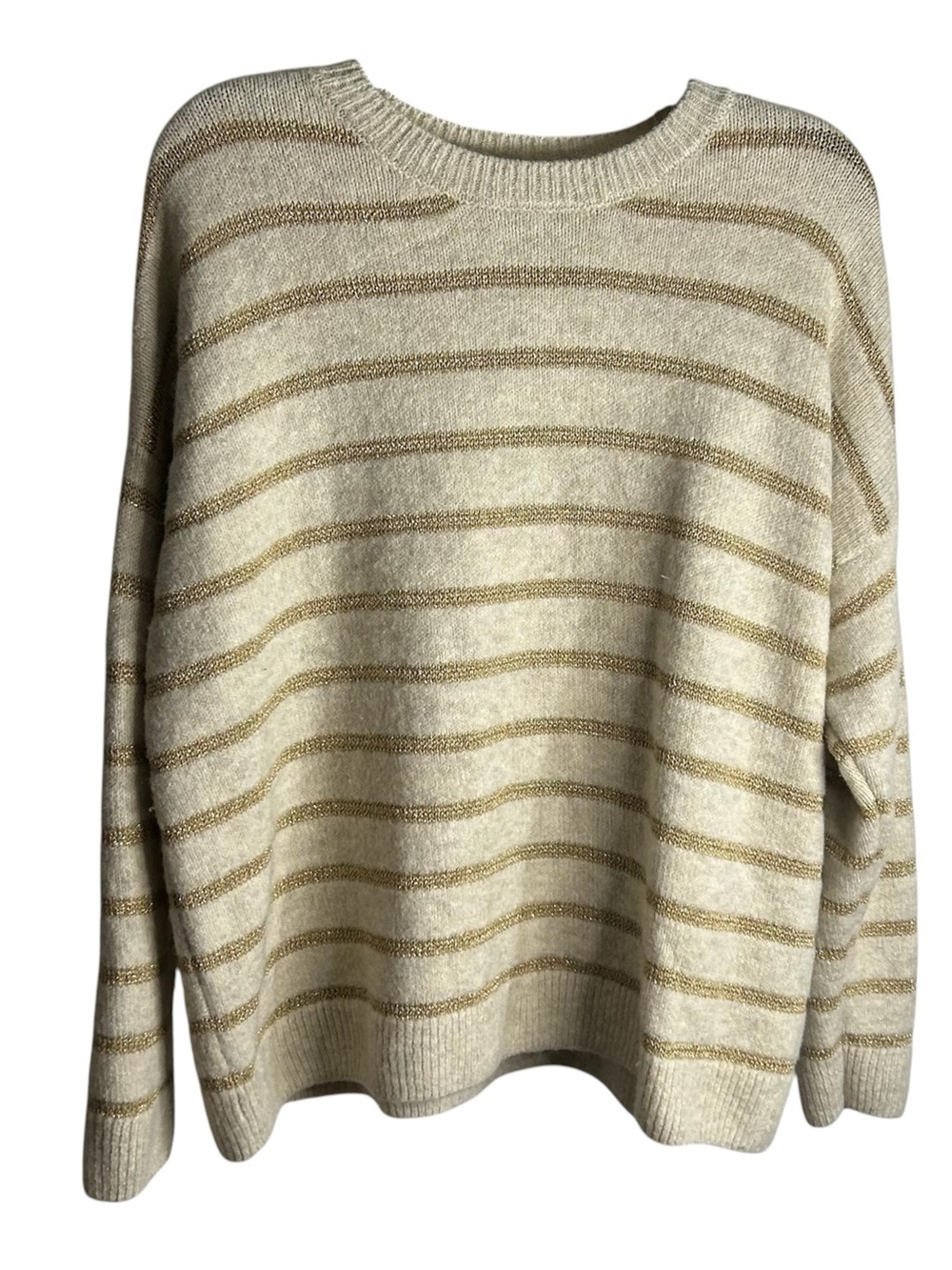 CeCe Cream Sweater with Shiny Gold Stripes Size M